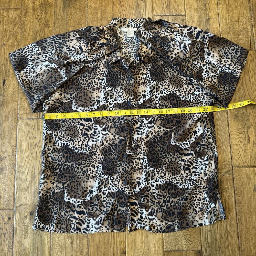 Vintage FU DA Fine Silk Button Front Shirt Womens XL Leopard Print Old Money - Picture 4 of 5